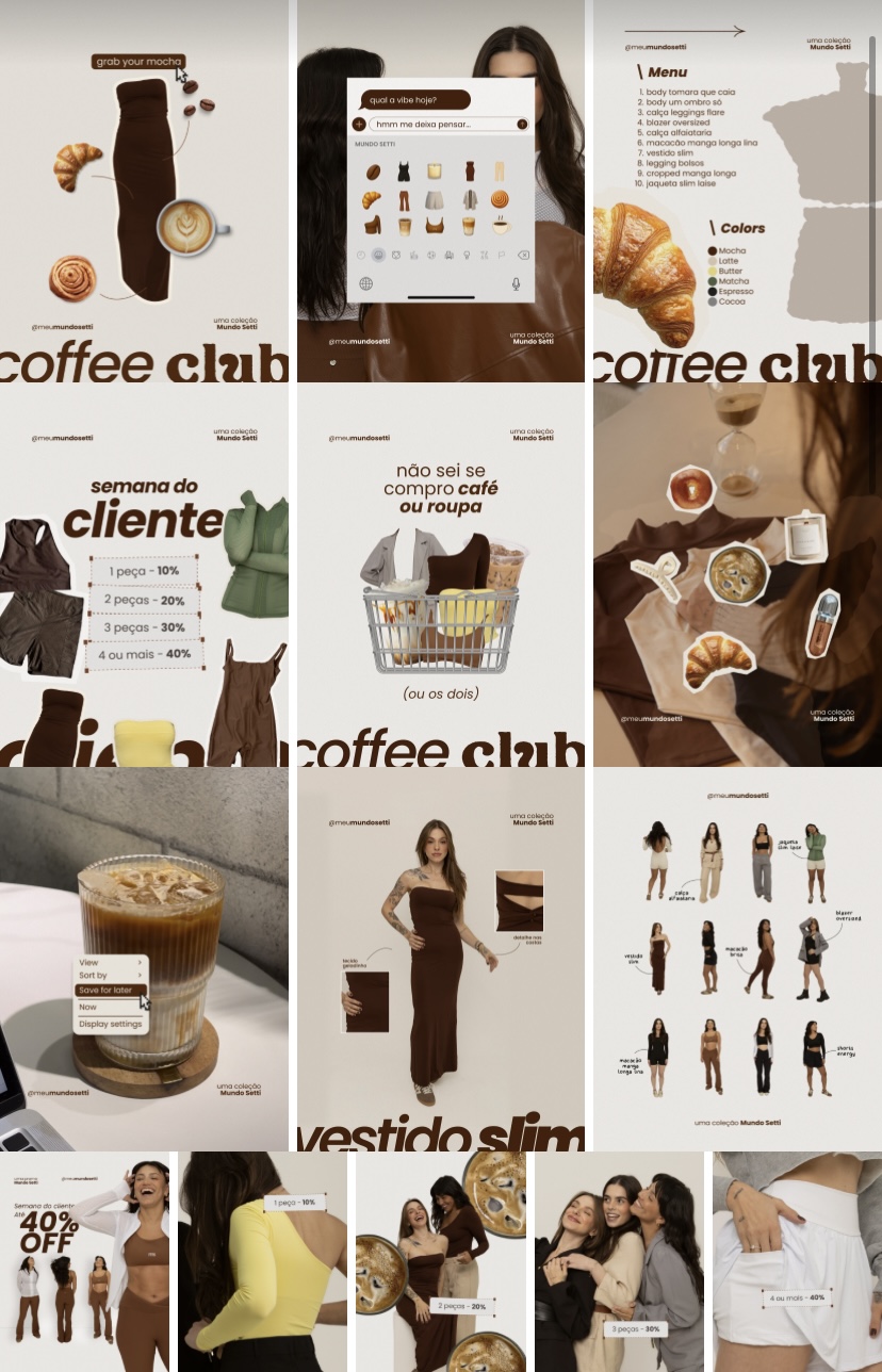 Seleção de designs para coleção de moda inspirada em café