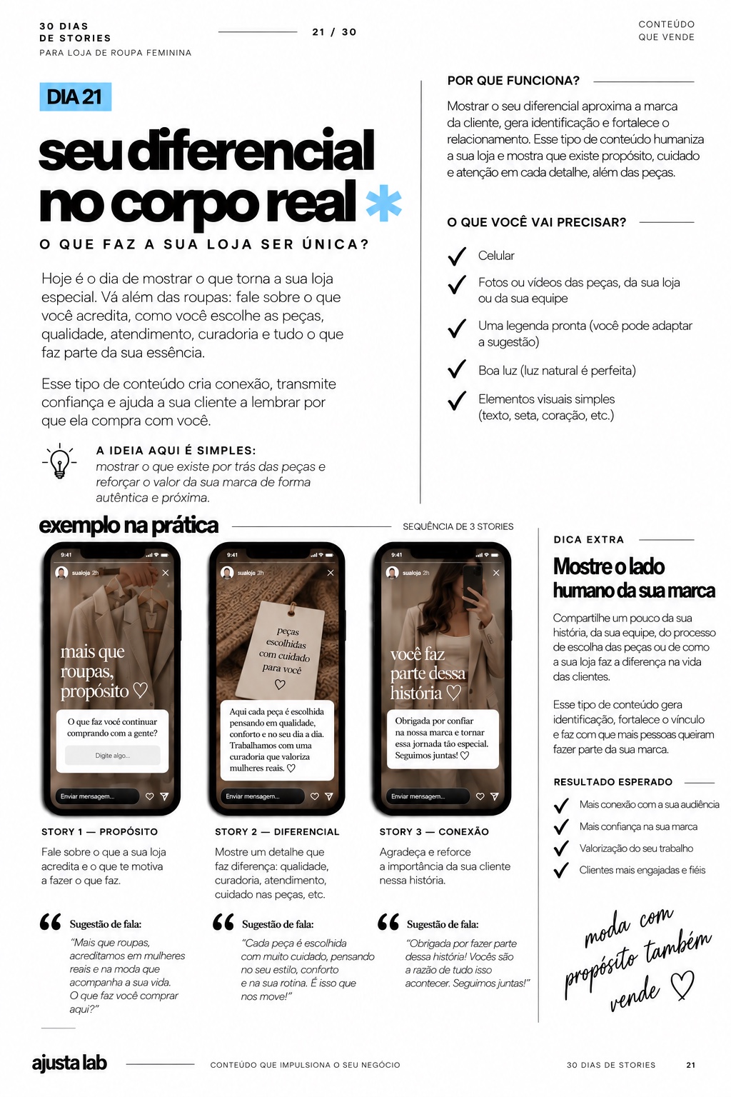 Exemplo de dica de Story para loja feminina